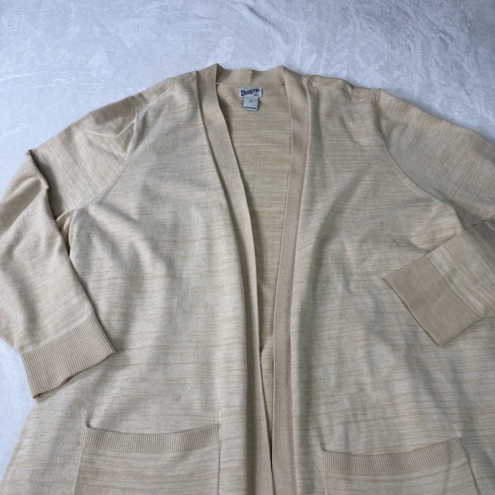 Duluth Trading Duster Cardigan Womens 3X Plus Beige Open Front Cotton Minimalist - Picture 4 of 11